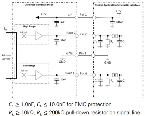 Schéma du circuit d'application - Littelfuse  Détecteurs de courant CH1S010B
